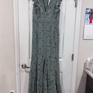 NWT Elegant Lace Evening Gown in Sage Green